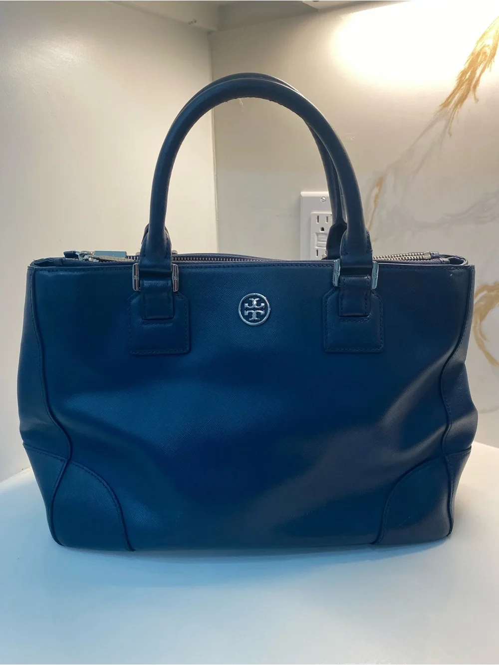 Tory Burch Robinson Double Zip Tote Blue and Wallet
